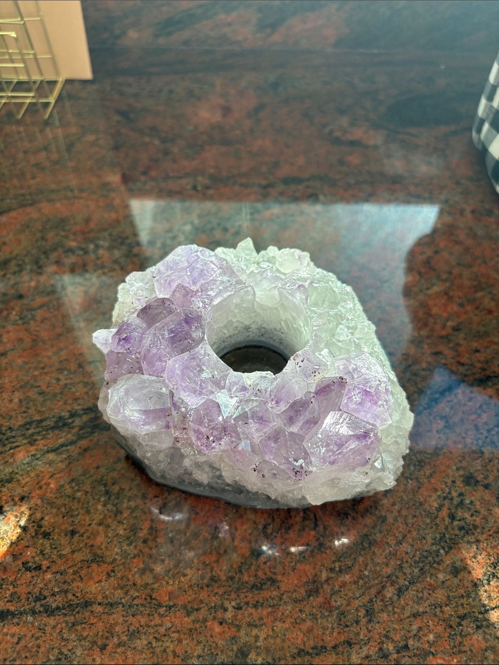 Amethyst Crystal Tealight Holder - Purple and White Home Accent